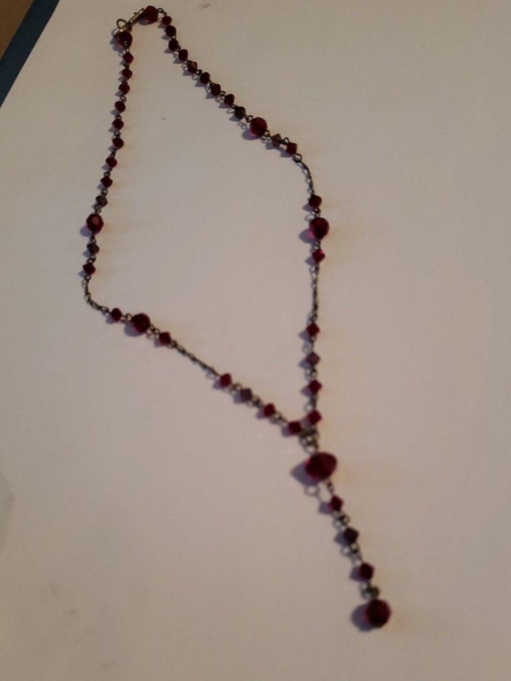 Twinkling Red Austrian / Czech Crystal beaded Y necklace Gothic Victorian